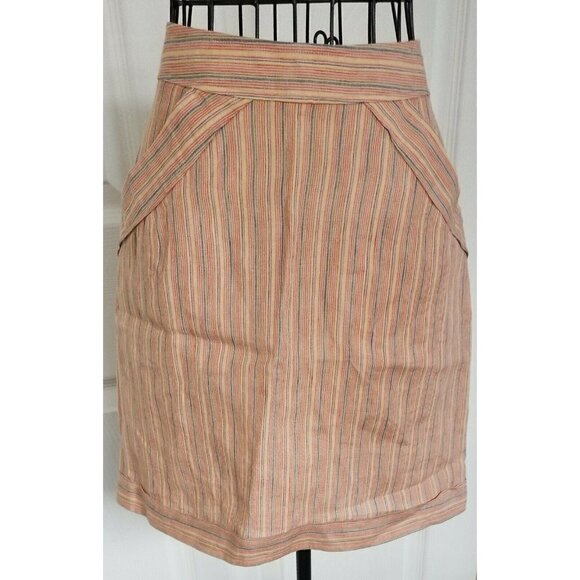 Vivienne Tam Mini Skirt StripedLinen Front Pockets Side Zip Fully Lined Womens4 - Picture 1 of 6